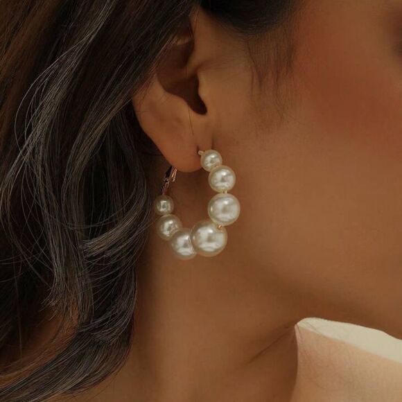 Boho pearl hoop earrings M511 - Picture 1 of 4